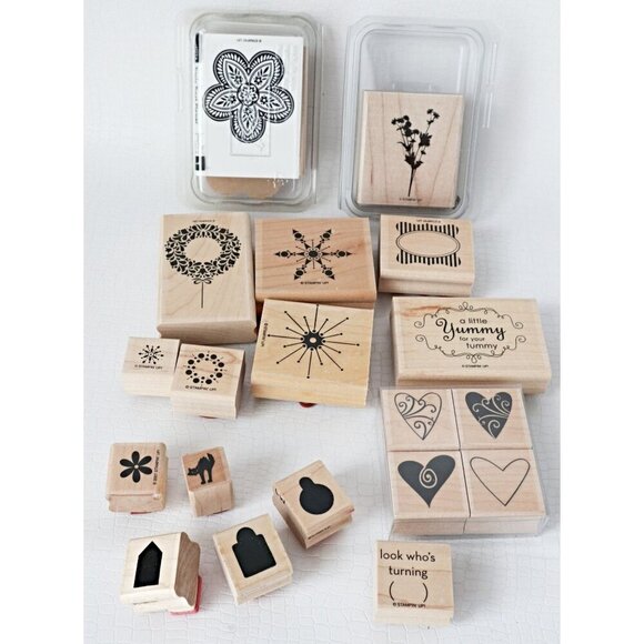 19 Vintage Rubber Stamps Stampin Up Hearts Yummy For Your Tummy Cat Wreath - Picture 1 of 7